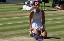 Marta Kostyuk celebrates a win over Jasmine Paolini at the 2026 Wimbledon Championships.